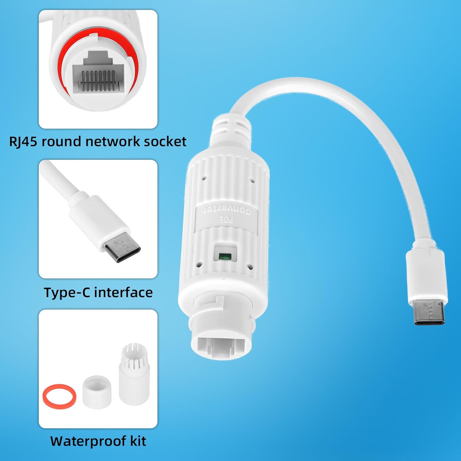 Outdoor Power Adapter Usb C - Konwerter zasilania POE na USB-C, wodoodporny